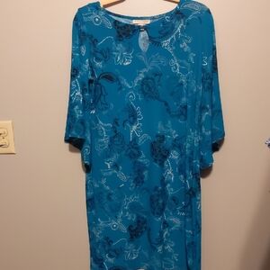 Dana Buchman Teal and Black Floral Long Sleeve Dress